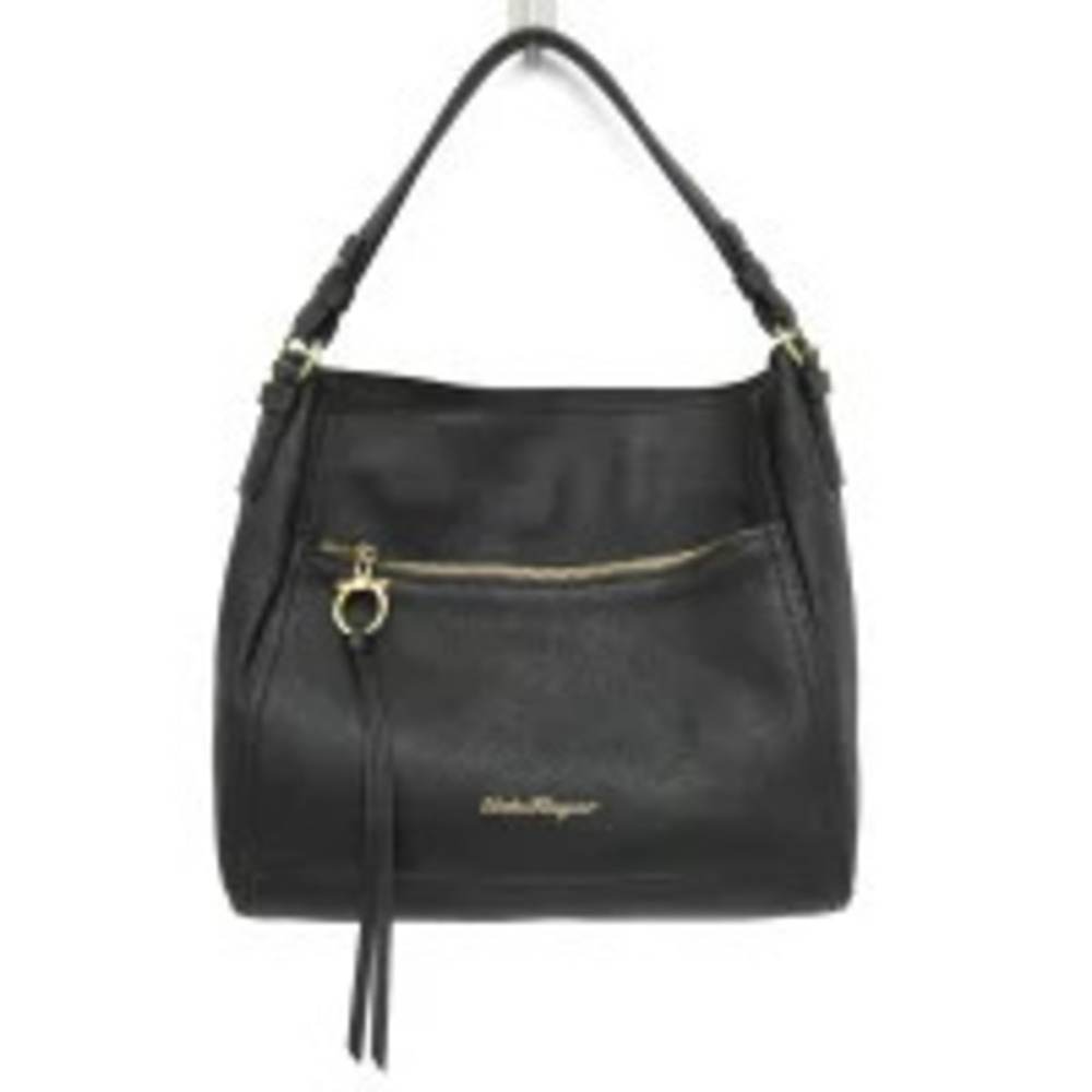 Salvatore Ferragamo Gancini Leather Shoulder Bag Black